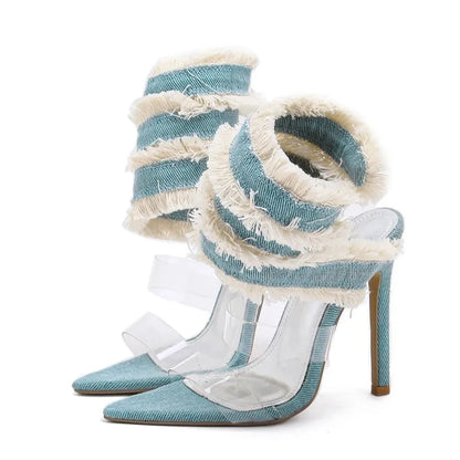 Transparente High Heel Sandale mit Wickelriemen für Damen